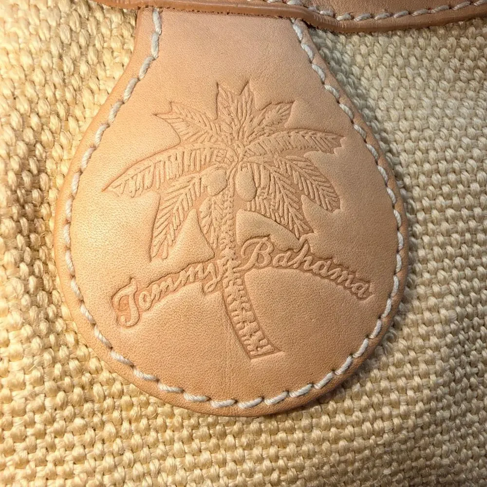 Tommy Bahama Canvas Leather Hobo Shoulder Bag Beige Palm Tree Purse